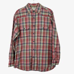 J. Crew Shirt Men's Size M Grey Red Plaid Seersucker Long Sleeve Button Down